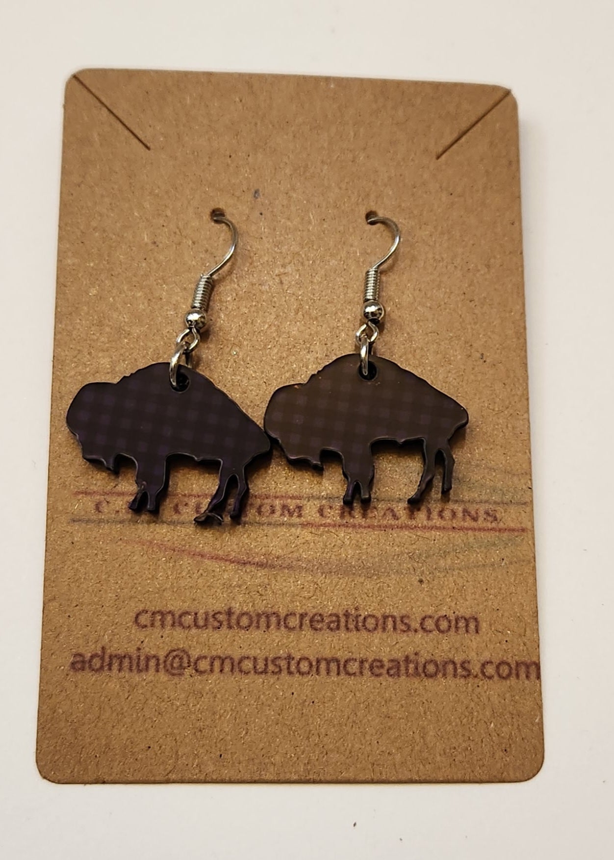 Purple Plaid Bison Wire Hook earrings