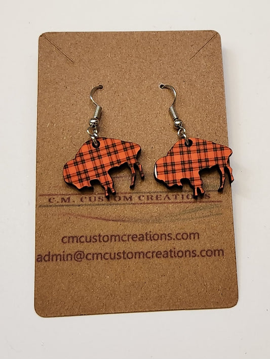 Pink Plaid Bison Wire Hook earrings