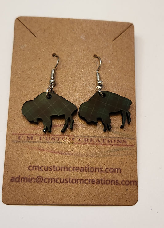 Green Plaid Bison Wire Hook earrings